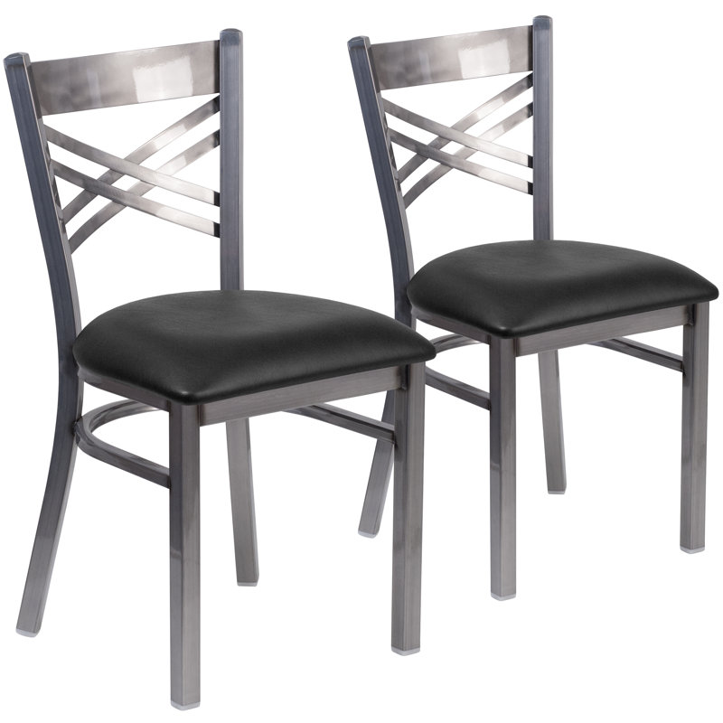 Ensemble de 2 chaises de restaurant en métal avec revêtement en X, Noir