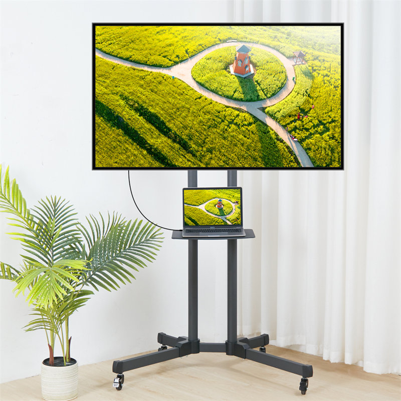 Aivils Black Adjustability Multi Screen Floor Stand Mount for Greater Than 50" with Shelving, Holds up to 50 kg.