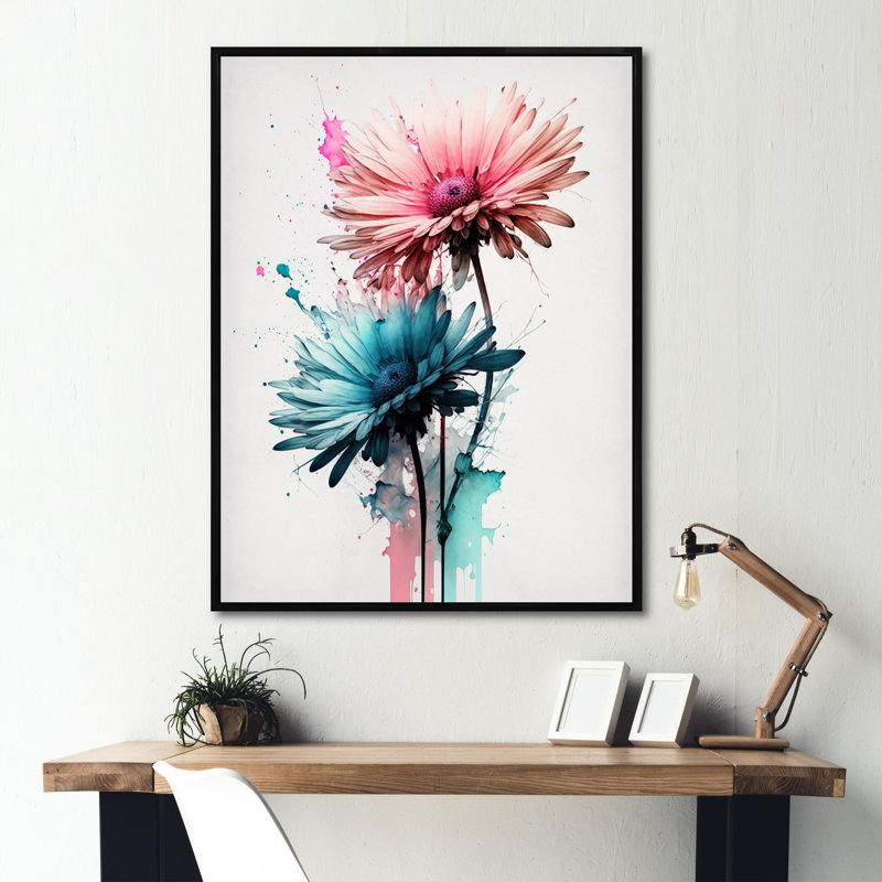 «Flower Gerbera III», reproduction sur toile, H 32 po x l 16 po x P 1 po, Toile avec cadre flottant noir