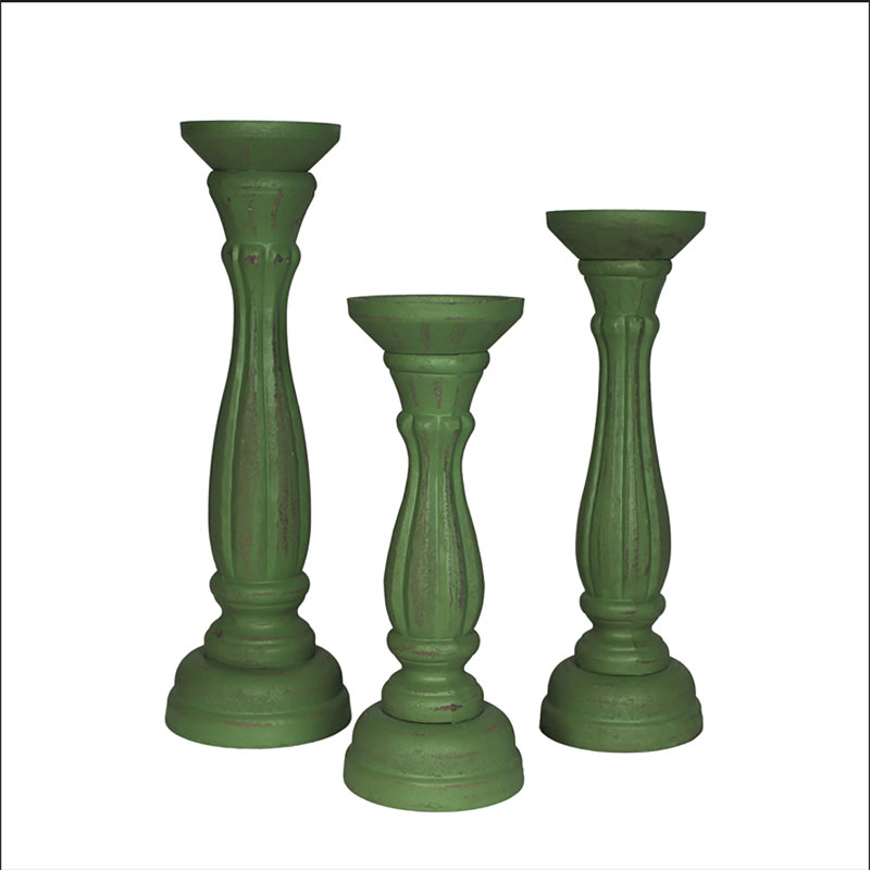 Wood Tabletop Candlestick, Green