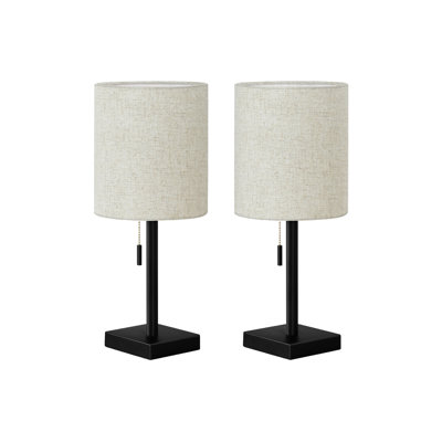 Lighting, ensemble de 2, lampe de table h, 17 po, port USB inclus, métal noir, abat-jour beige, contemporain
