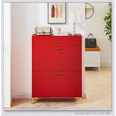 Shoe Storage Cabinet for Entryway, Free Standing Shoe Organizer with 2 Flip Drawers, Hidden Shoe