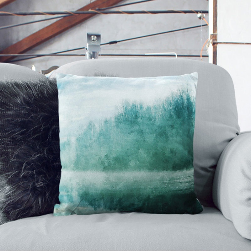 Forest and Lake Vol.1 Painting Scatter Cushion, 40cm H x 40cm W x 15cm D, White/Teal/Turquoise