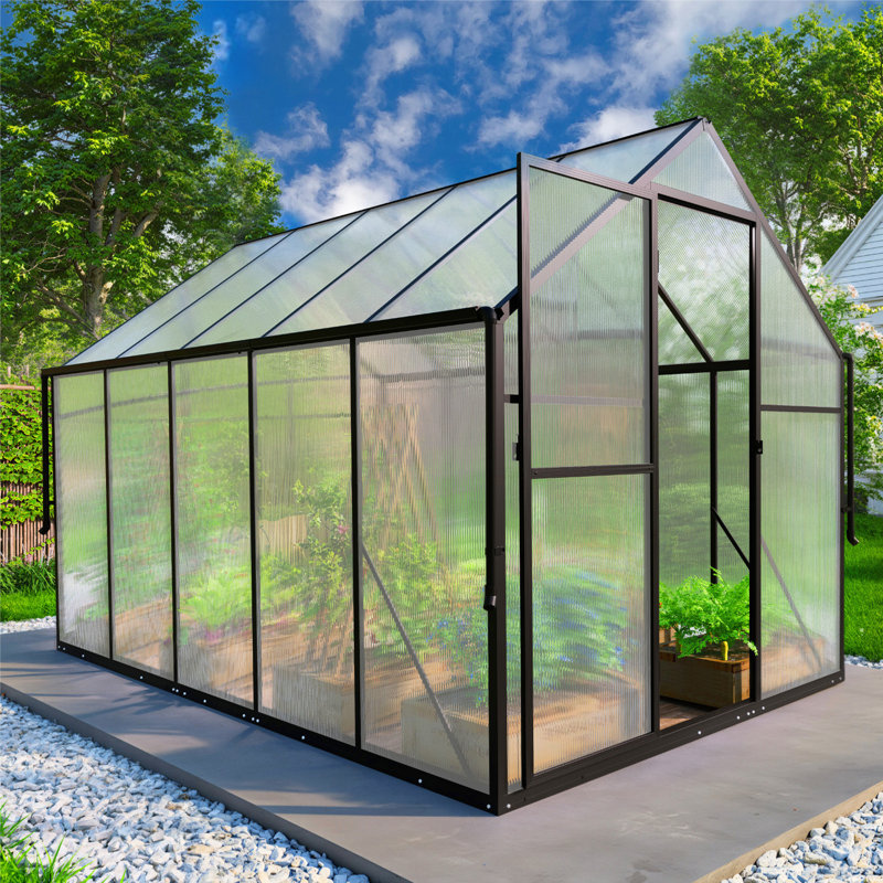 6x10 FT Greenhouse for Outdoors, Polycarbonate Green House with Adjustable Roof Vent and Rain Gutter, Aluminum Large Walk-in Greenhouse with Quick Setup Structure for Outside Garden Backyard Patio