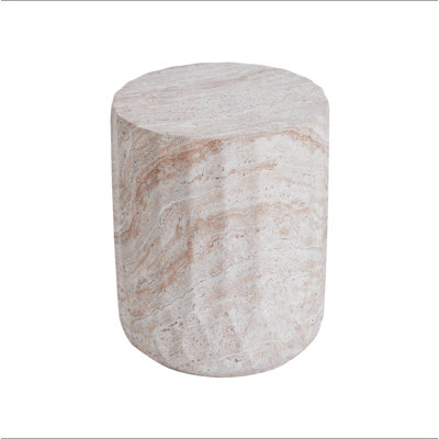 Table d'appoint extérieure / intérieure en béton léger, table d'appoint en finition travertin cylindrique