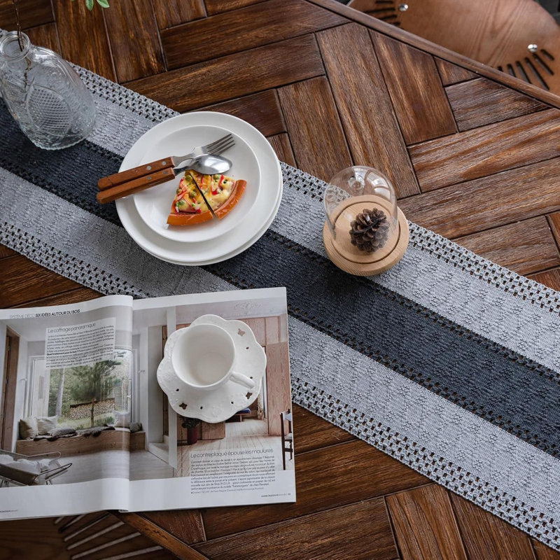 Macrame Table Runner Boho Tassels Hand Woven Cotton Rustic, Grey