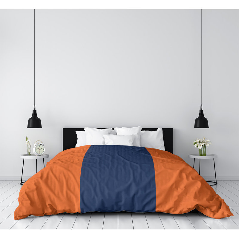 Modern & Contemporary Polyester Striped Duvet Cover, Microfiber, Twin XL Duvet Cover, Orange/Midnight Navy Blue/Orange