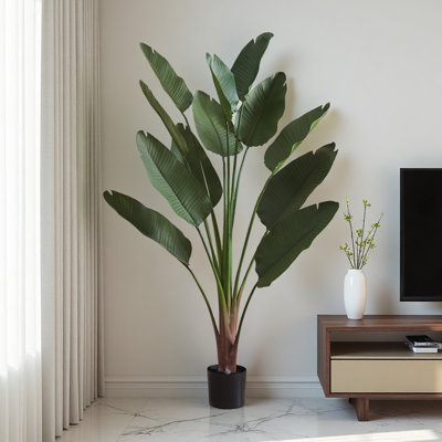 Artificial Bird Of Paradise Tree, 83 Inch Tall Real Touch Faux Palm Tree, Indoor Floor Plant With Black Plastic Pot