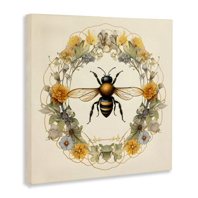 Art mural sur toile Cottage Bee Wreath par Petal Prints Design