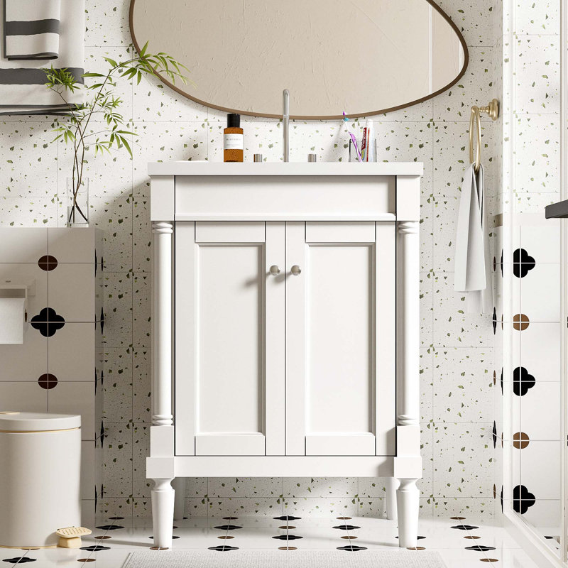 Meuble-lavabo 24 po avec lavabo supérieur, Argent argent, Blanc