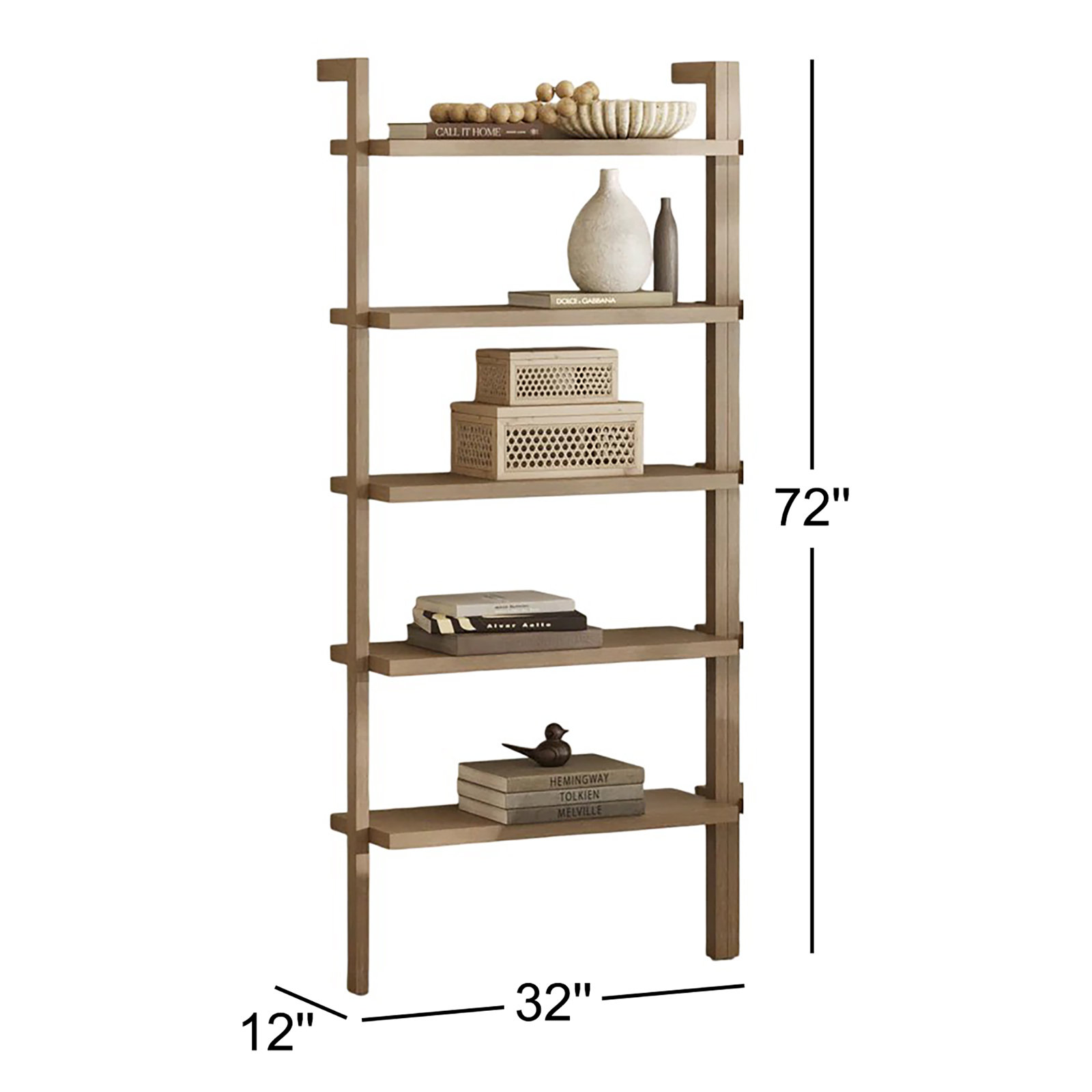 5-Tier Wall Mounted Solid Wood Bookshelf