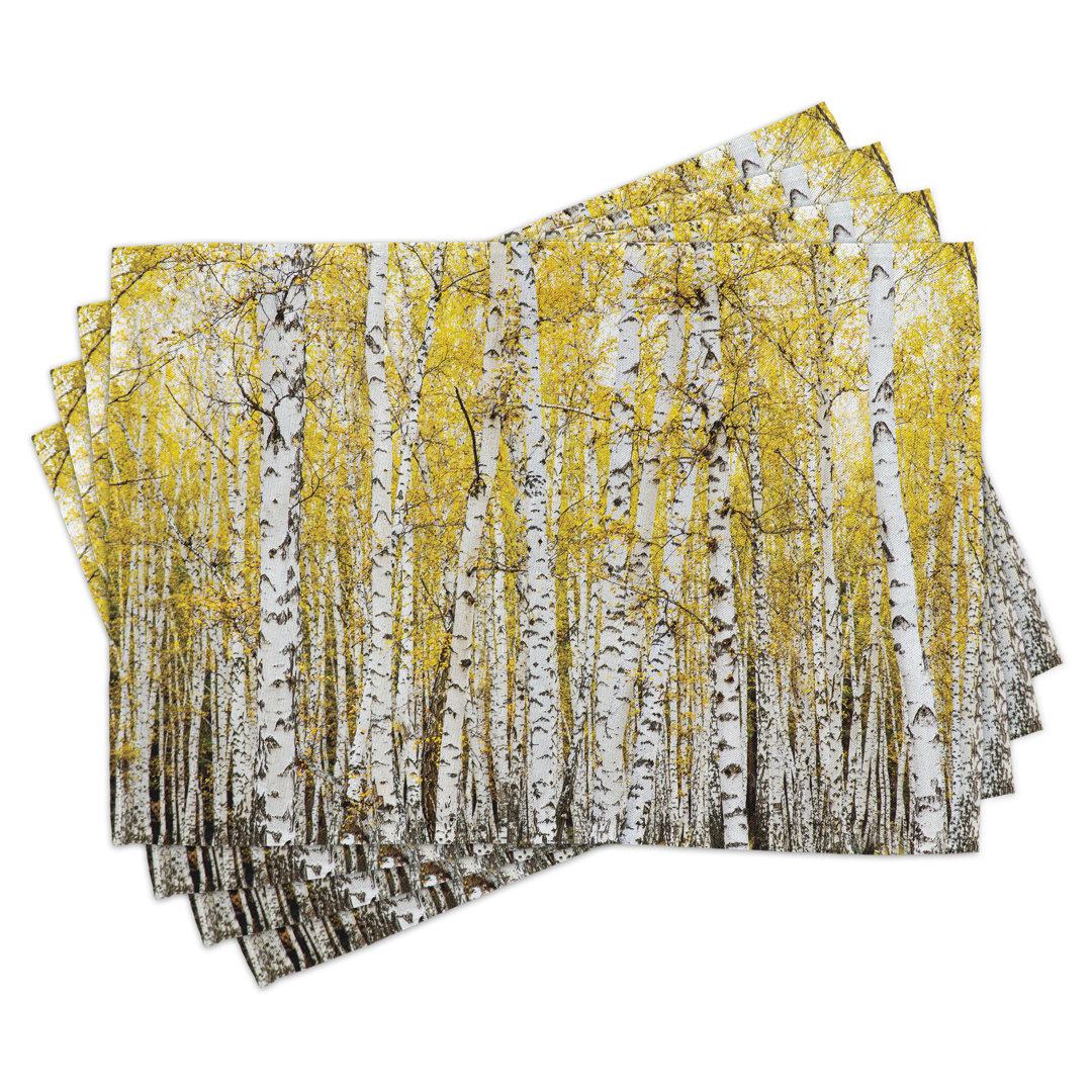 Platzdeckchen 4er Set, Forest Golden Leaves, Gelb Grau