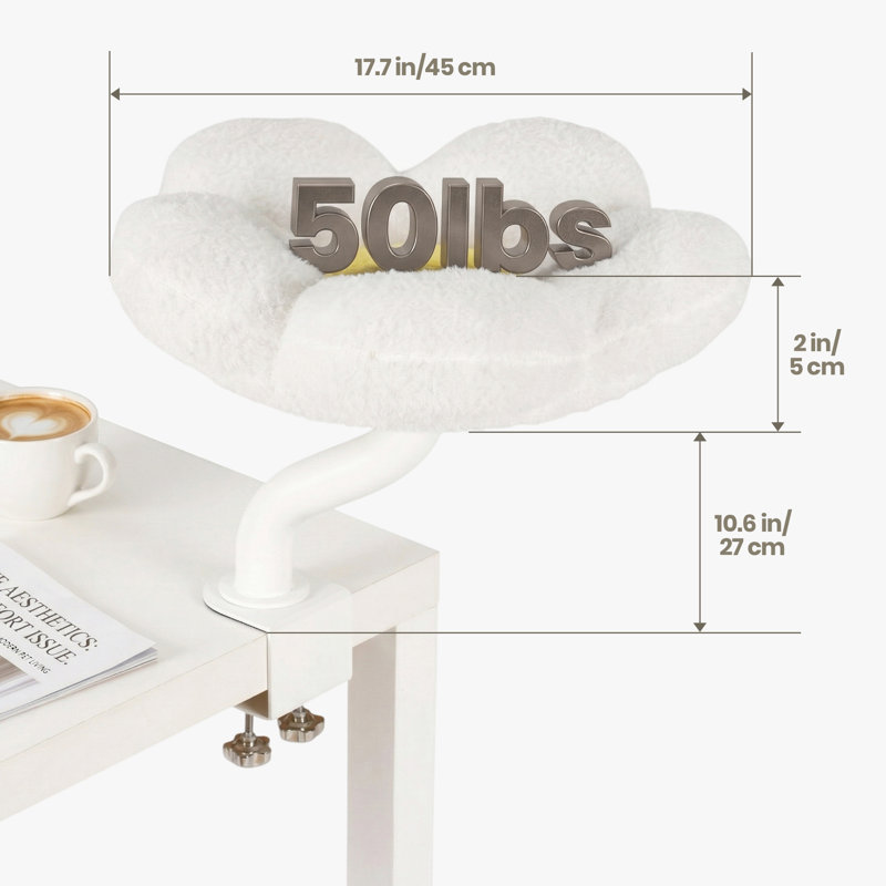 Lit de bureau surélevé pour chat, perchoir de bureau peu encombrant pour chats de compagnie, s'adapte à toutes les tailles de chat, capacité de poids de 50 lb, fleur blanche