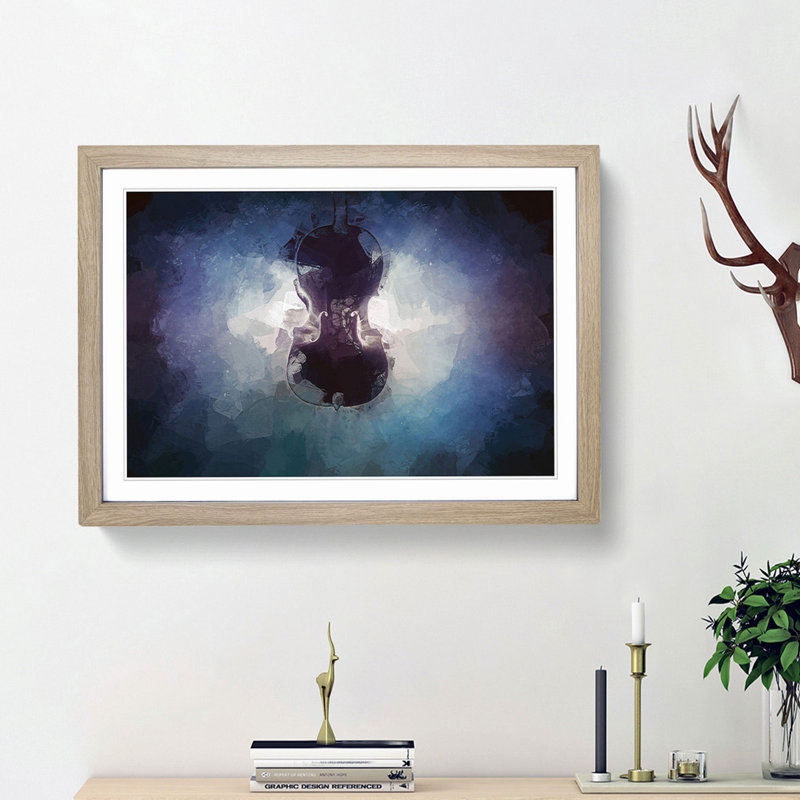 Submerged Cello in Abstract - Picture Frame Graphic Art Print, 62cm H x 87cm W x 2cm D, Oak Framed