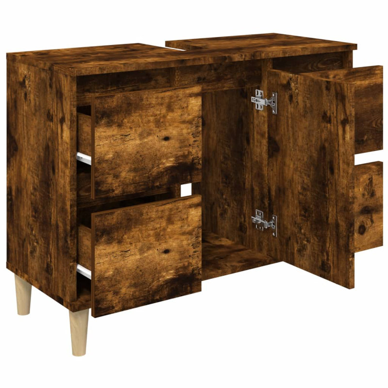 Tonsina Freestanding Bathroom Cabinet, Smoked Oak/Natural
