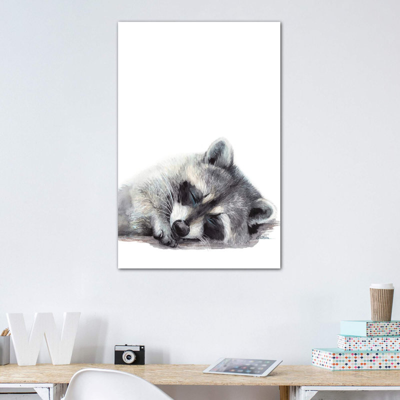 «Woodland Sleeping Raccoon» par Watercolor Luv - reproduction d'art, H 48 po x l 32 po x P 1,5 po, Toile tendue, Pas de tapis