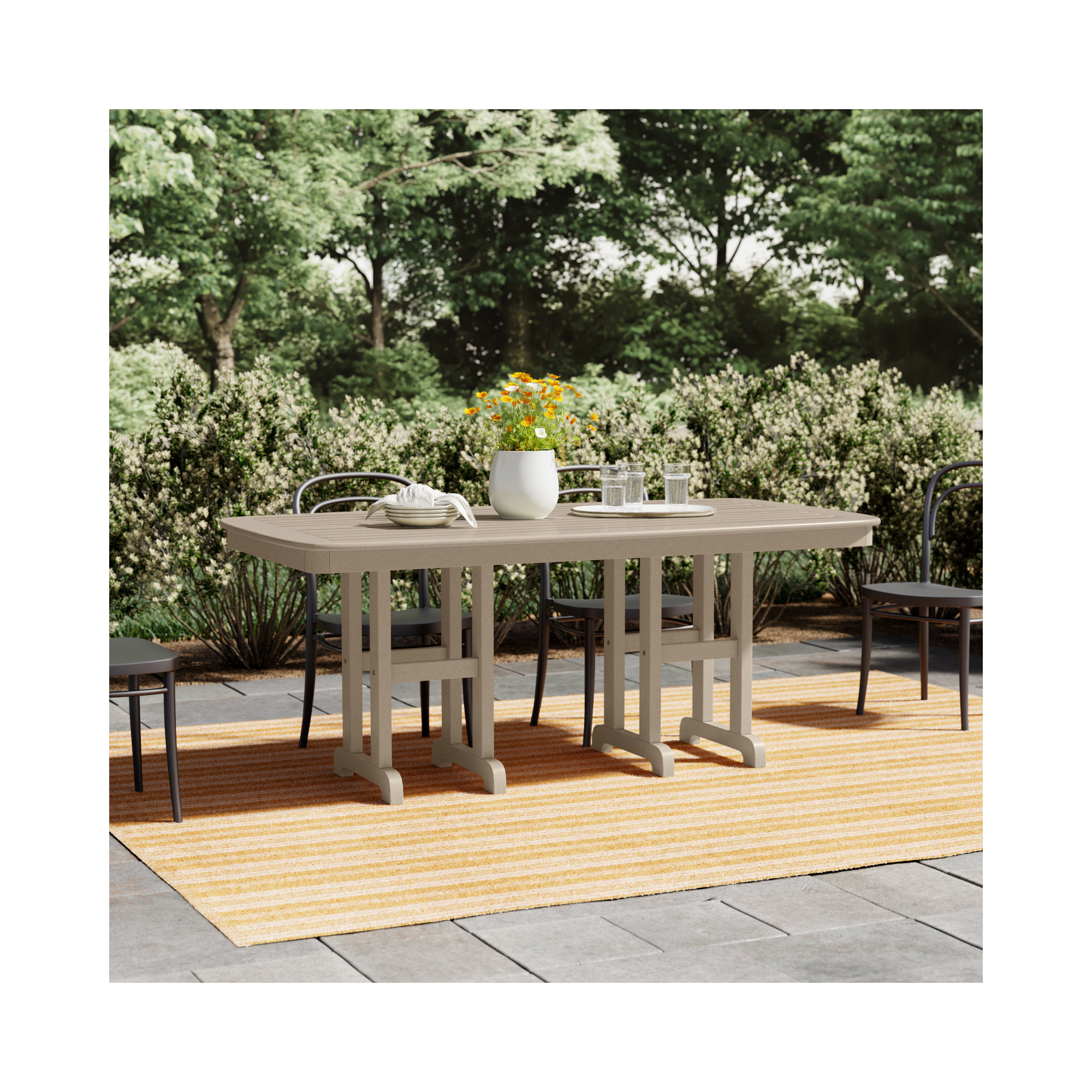 POLYWOOD Nautical Dining Table, Sand, 29" H x 71.5" L x 36.75" W