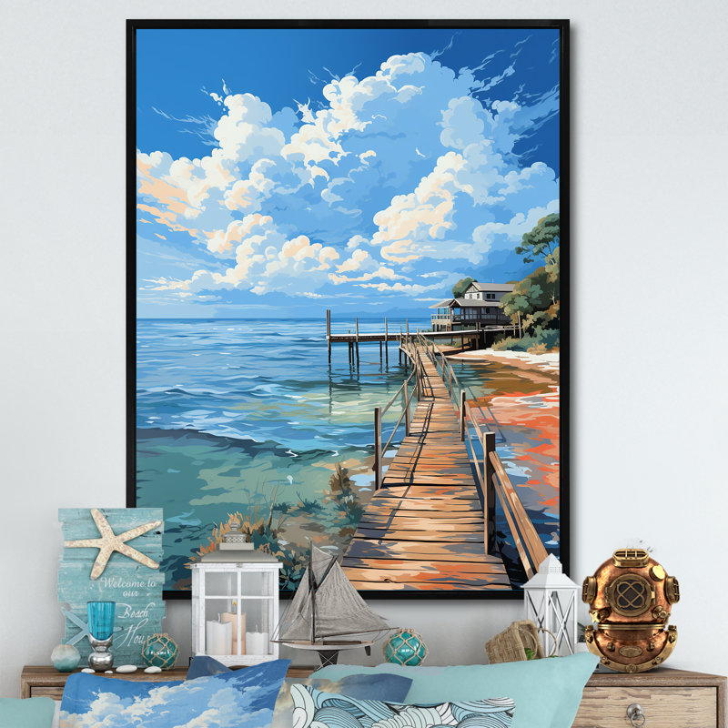 Yula Pier and Dock Seaside II, reproduction d'art sur toile, H 40 po x l 30 po x P 1,5 po, Cadre flottant noir