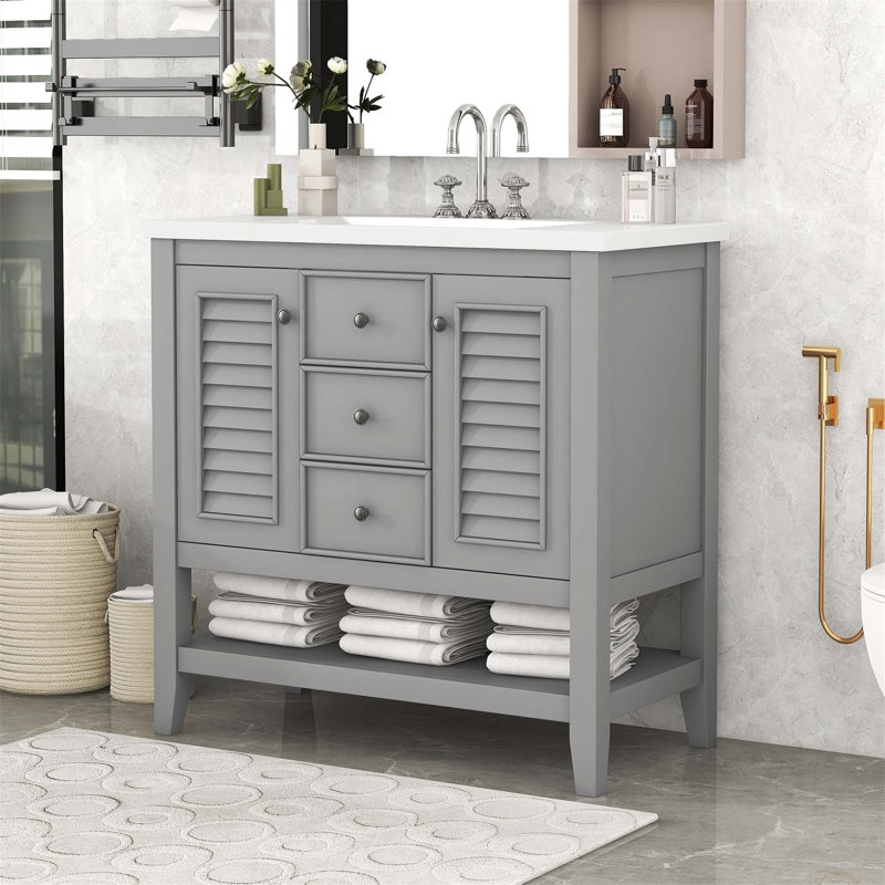 Meuble-lavabo 36 po avec deux armoires, Gris