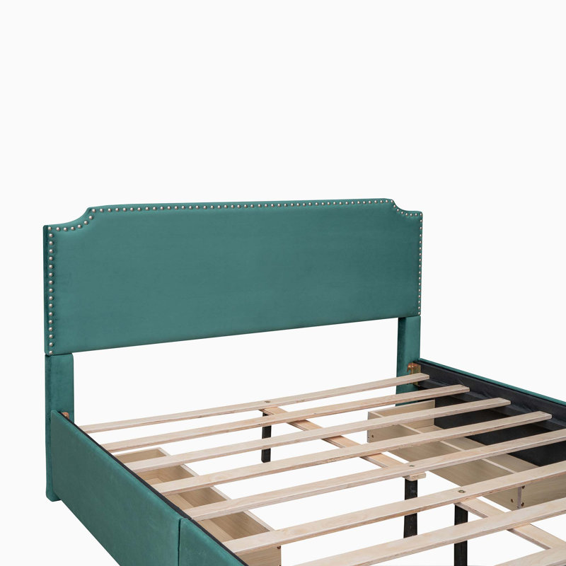 Upholstered Platform Storage Bed, Green