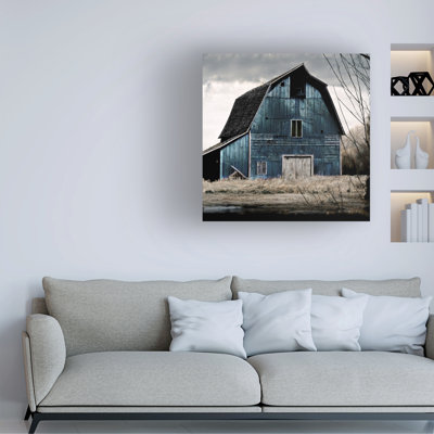 Wrapped Canvas Wall Art - Sasha 'Blue Barn' Wall Art for Living Room, Bedroom, or Office Décor - 18X18