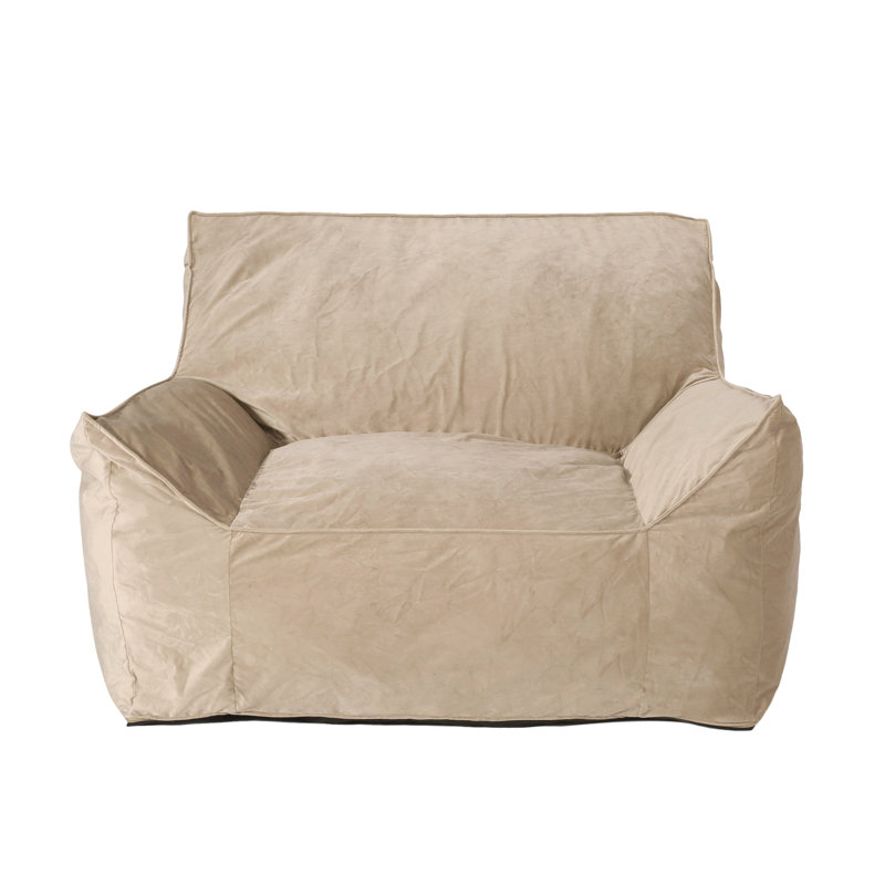 Allea Velveteen Bean Bag Chair With Armrests, 30" H x 42" W x 40" D, Beige Velvet