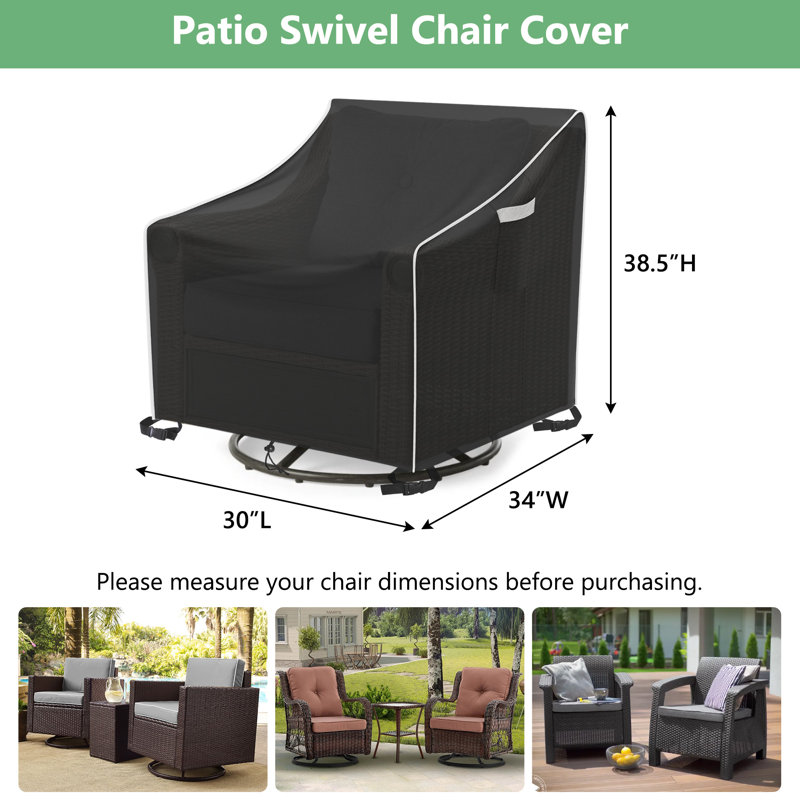 Outdoor Swivel Lounge Chair Cover 2 Pack Waterproof Outdoor Patio Chair Covers, 38.5" H x 30" W x 34" D, Black