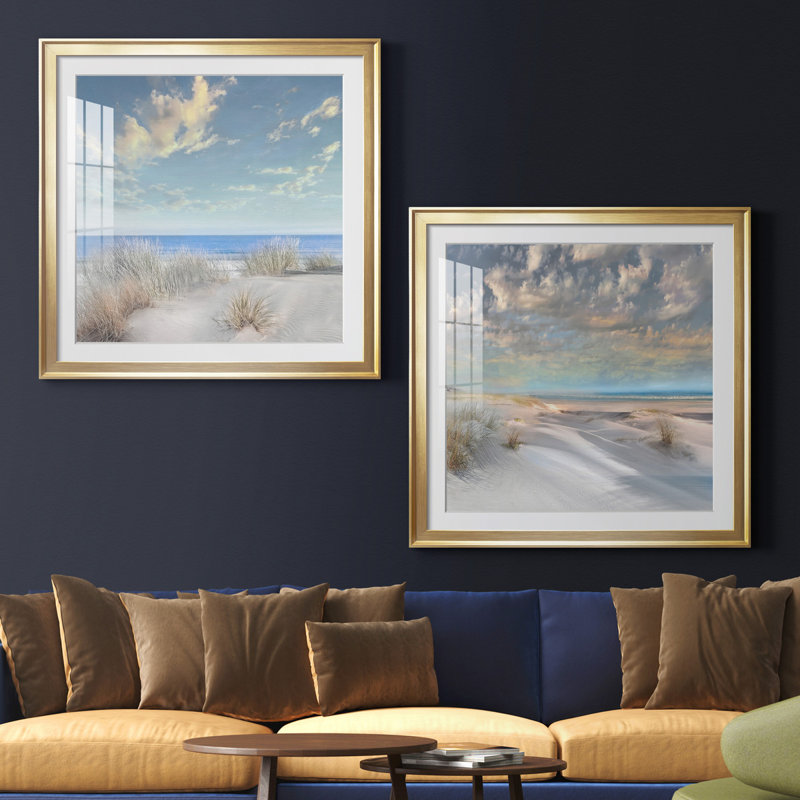 «Smooth Sands I», ensemble de 2 reproductions de photos, Impression encadrée avec passe-partout, H 30,5 po x l 61 po, Doré