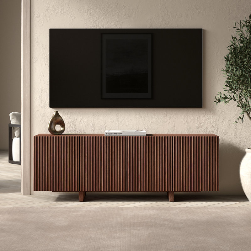 Harold Rectangular Fluted TV Stand for TV's up to 75" in Satin Walnut, Satin Walnut
