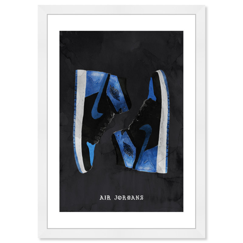 «Fashion and Glam Classic Sneakers VI», impression sur papier bleu moderne, Cadre blanc