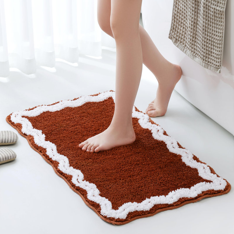  Terracotta Scalloped Bath Mat - Soft Microfiber Bathroom Rug, Non-slip Cute Mat For Tub & Shower, Aesthetic Decor For Modern Bathrooms,31x20 Inches