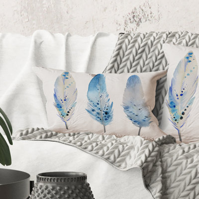 Rectangle,Blue Boho Feathers II - Lake House Printed Throw Pillow
