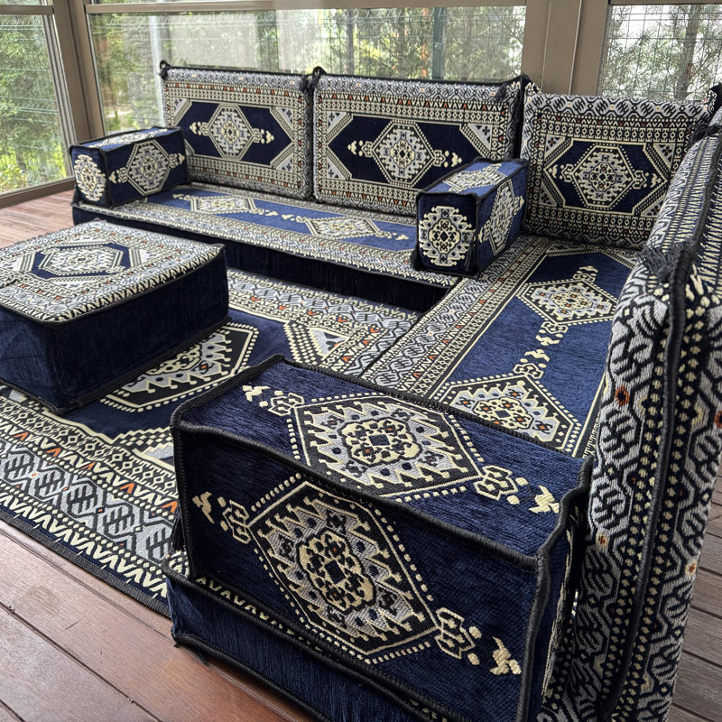 Ensemble de canapé avec repose-pieds Southwestern Tribal, Marine
