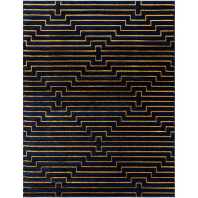 Tapis contemporain bleu marine et doré Omotayo