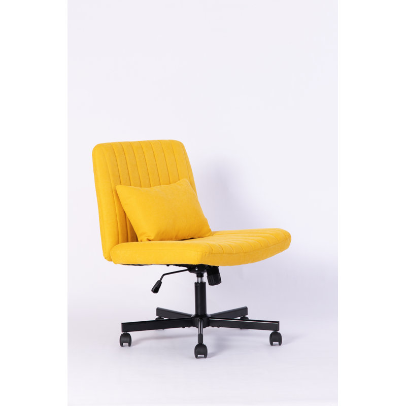 Chaise de bureau jaune à accoudoirs croisés en lin avec roulettes - Polyvalente pour le bureau personnel, la méditation et le maquillage