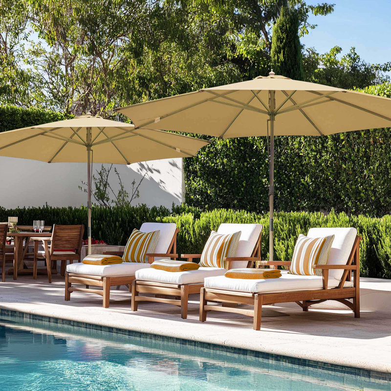 Parasol de patio extérieur avec poteau en bois de hêtre allemand, Tanné