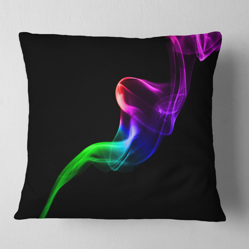 Motif de feu fractal coloré sur fond noir - imprimé abstrait, 18 po x 18 po, Coussin décoratif