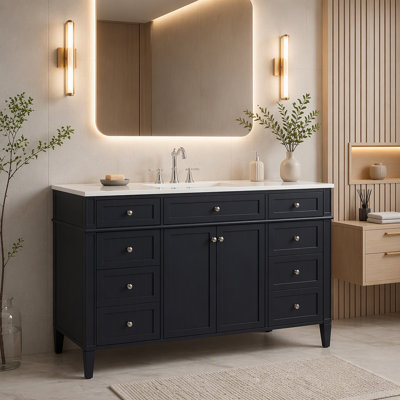 Freestanding Bathroom Vanity with Composite Sink, 6 Drawers, 2 Doors, and Soft Close Hinges