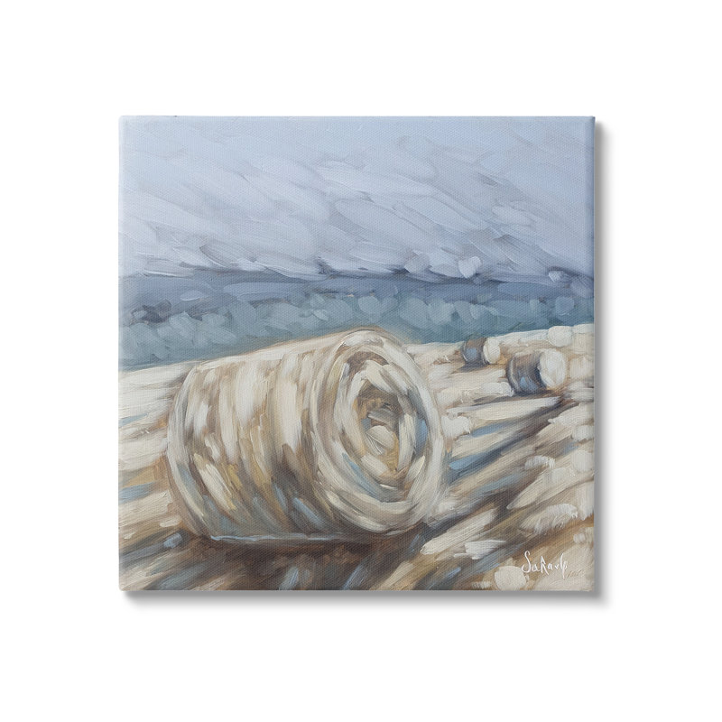 Champ de ferme champêtre Hay Bales par Sara G. Designs - Peinture, H 17 po x l 17 po x P 1,5 po, Toile tendue