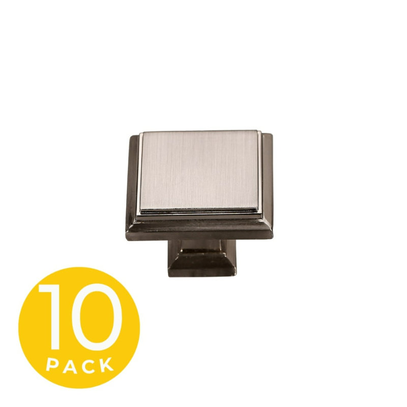 Accent Series 1 in. Modern Satin Nickel Square Cabinet Knob (10-Pack), Satin Nickel