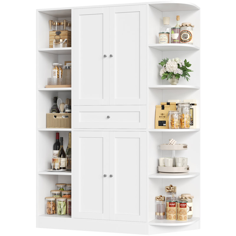 Garde-manger de 70,9 po de hauteur avec coins ronds et 10 tablettes ouvertes , Blanc