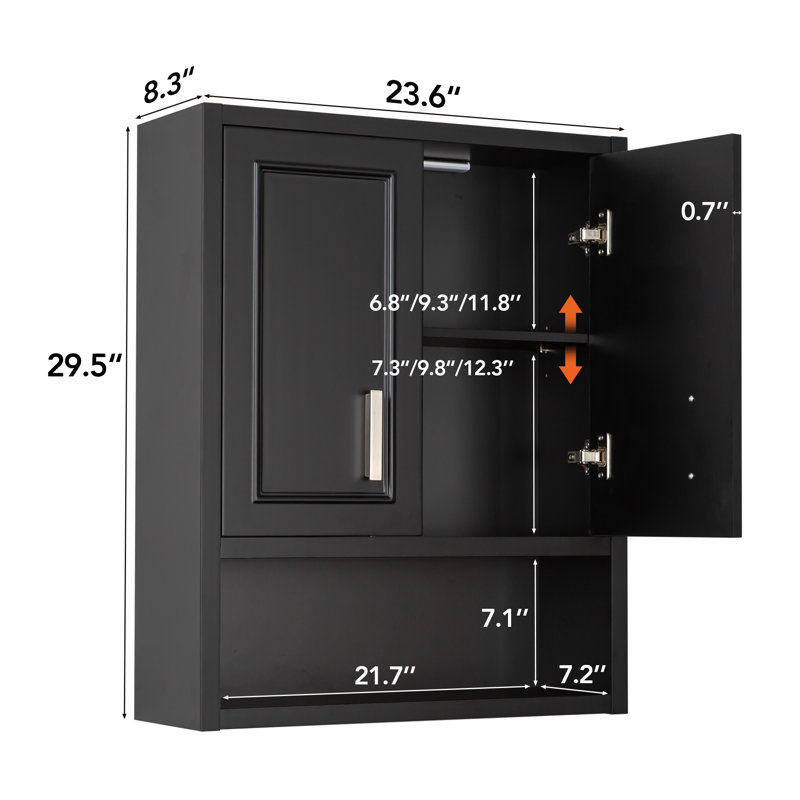 Modern Shaker Bathroom Wall Cabinet With 12" Motion Sensor Led Light & Dtc Soft-close Hinges, 0.7" Extra Thick Over The Toilet Storage Cabinet, Medicine Cabinet With Adjustable Shelf & Open Storage, Matte Black