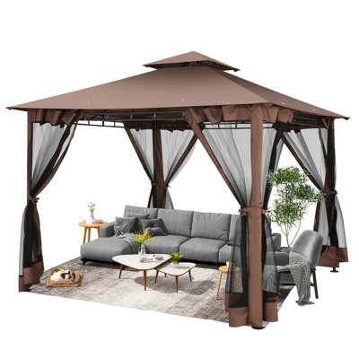 10'x10' Outdoor Gazebo Canopy, Canopy Tent with Mosquito Netting,Screened Gazebo with Corner Shelf Stable Steel Frame Double Roof Tops, Shade Tent for Party, Backyard, Patio Lawn, Garden