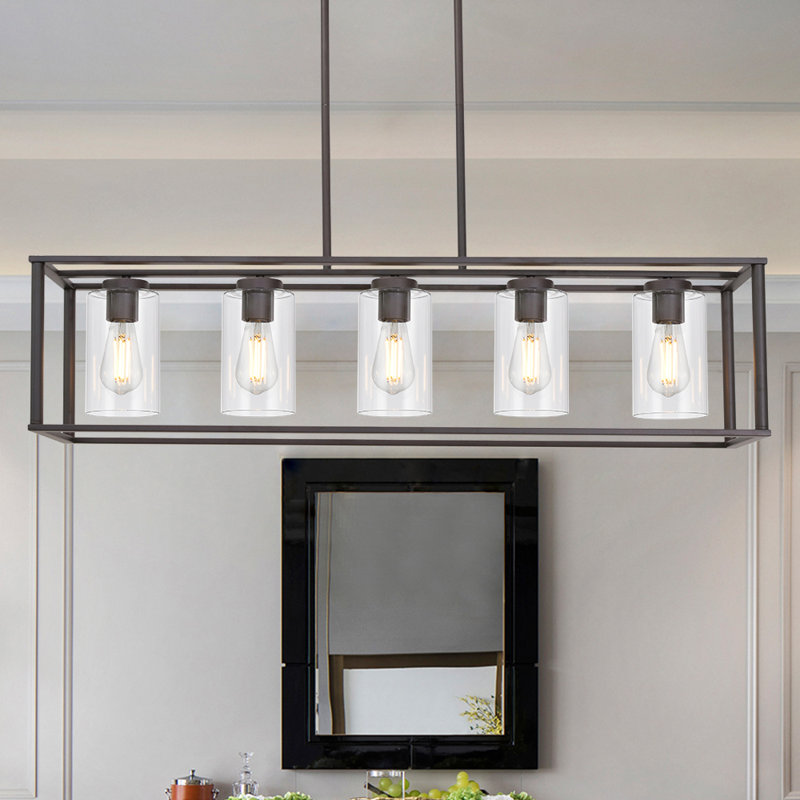 Luminaire suspendu linéaire à 5 lumières pour îlot de cuisine Shamima, Bronze huilé
