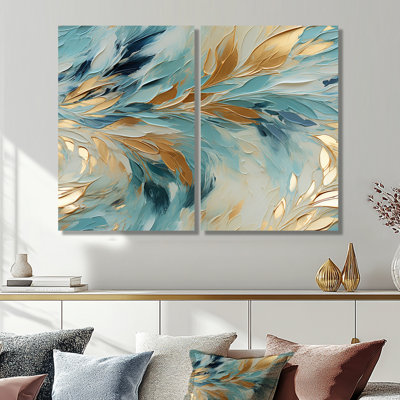 Or surdimensionné doré et bleu - Art mural surdimensionné en marbre
