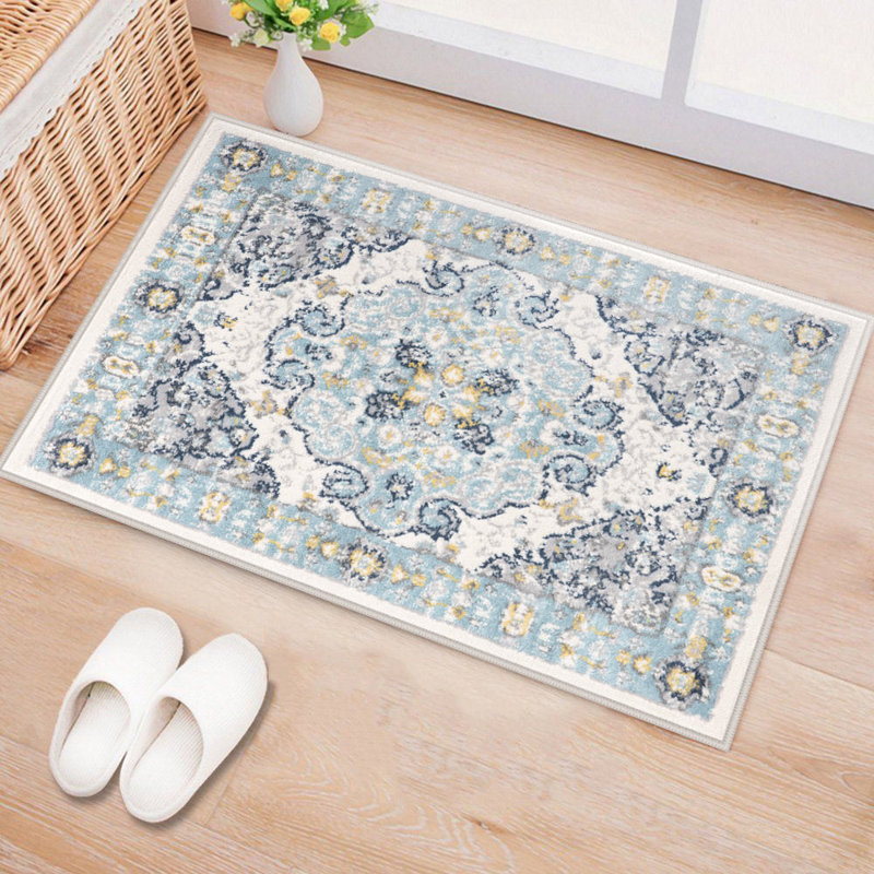 Barlow Oriental Cream/Blue/Yellow Indoor Rug, Rectangle 2' x 3'