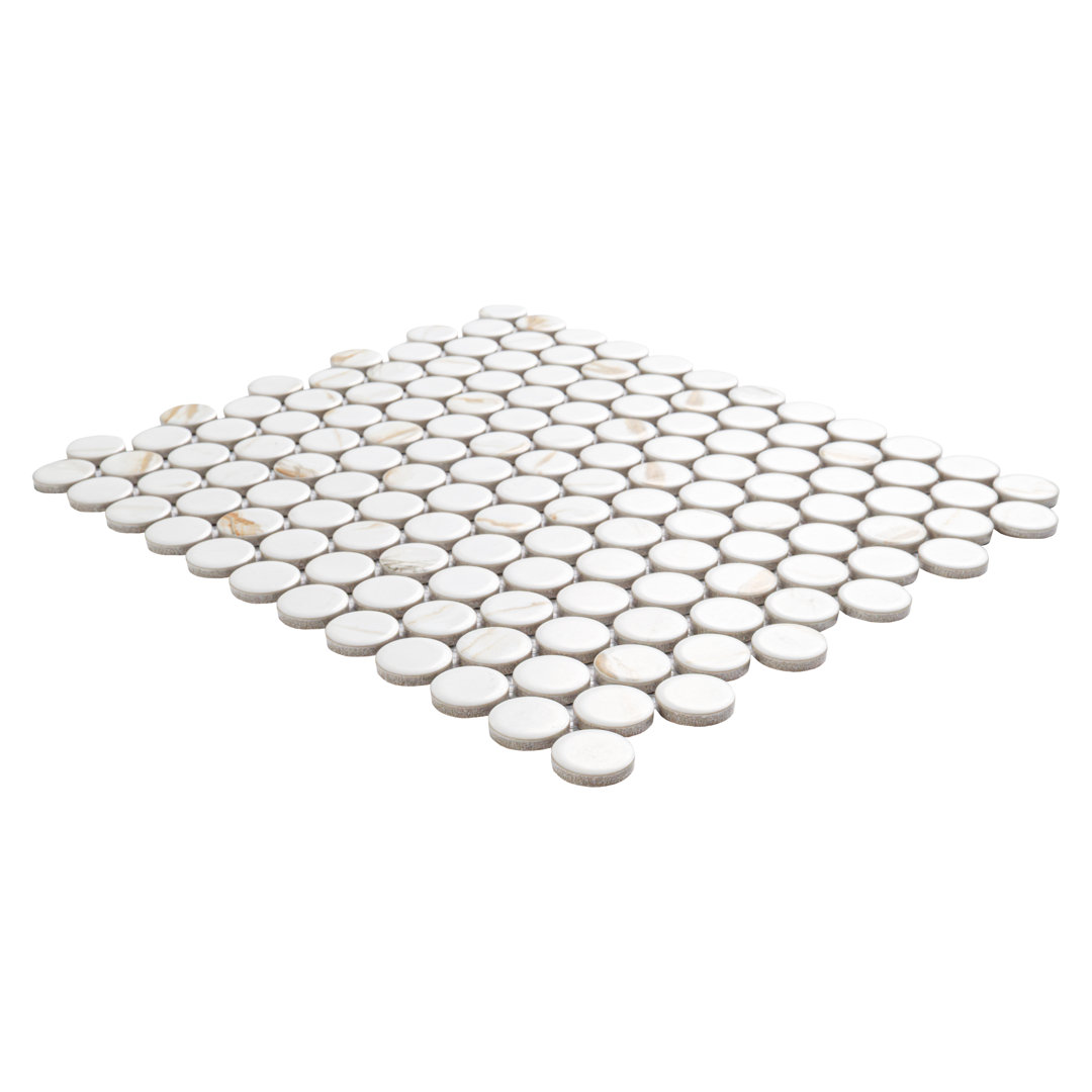 Calacatta Gold Round 11 in. x 12 in. Matte Porcelain Mosaic Floor and Wall Tile Ackland