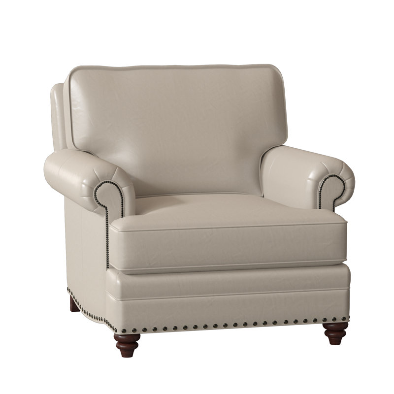 Carrado Leather Armchair, Natural, Mahogany, Aline Light Gray Stonewash Genuine Leather