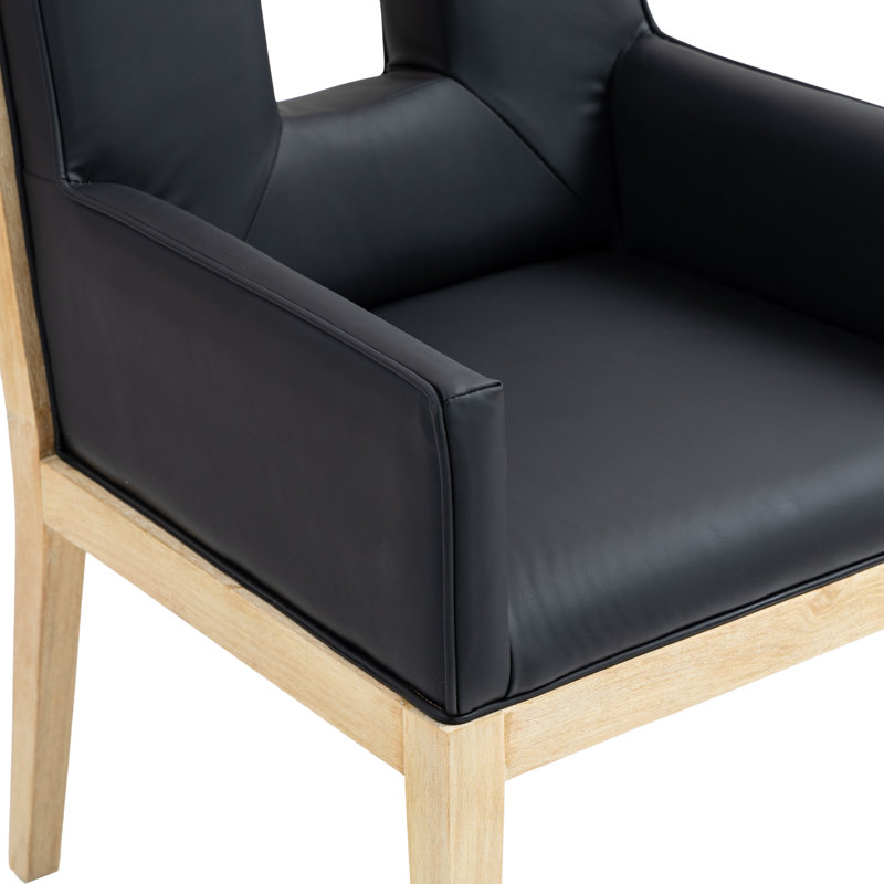 Fauteuil de salle à manger Flore, Naturel, Cuir végétalien noir