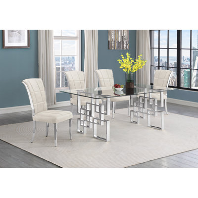 Joneisha Clear Tempered Glass 79'' L x 40'' W Dining Set with Velvet Chairs